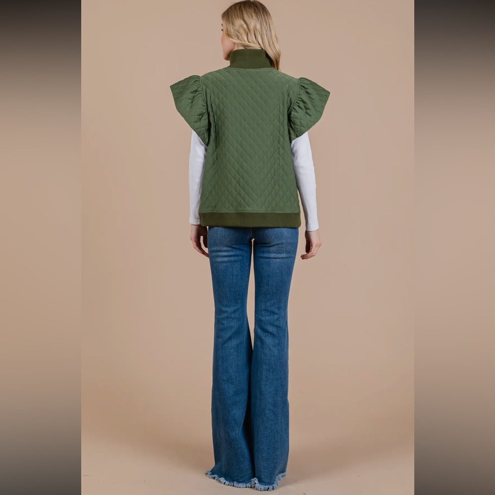 Ruffle Sleeve Textured Zipper Jacket - Picture 8 of 8